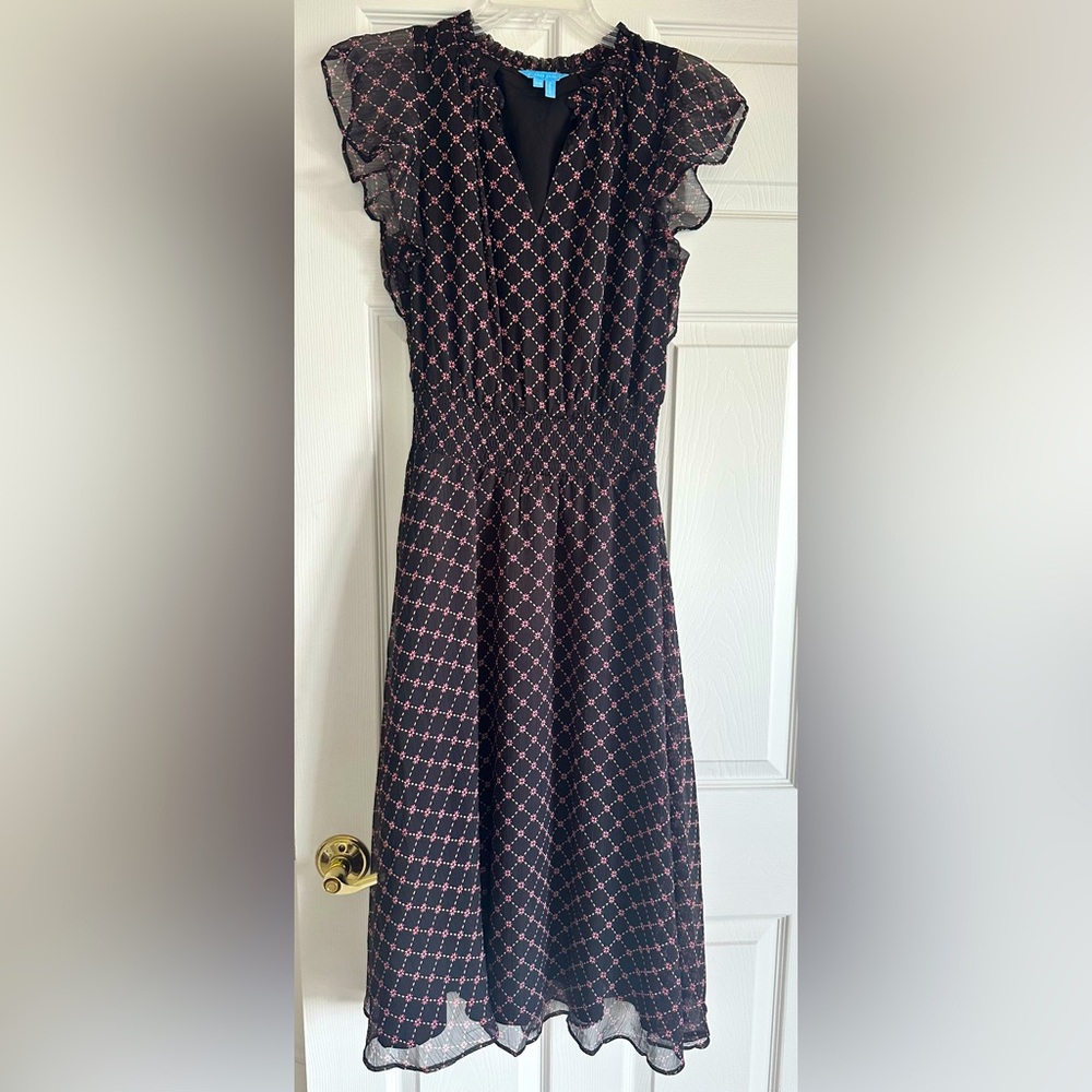 Draper James Black and Pink Floral Midi Dress